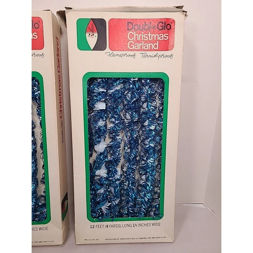 Vintage Doubl Glo Christmas Blue/White Garland 2-12'x 1.25
